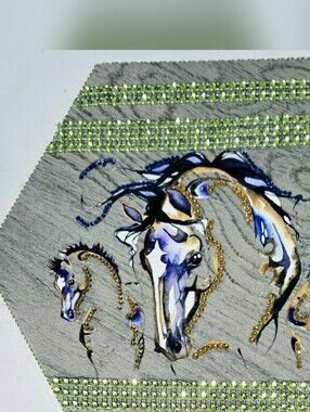 Horse Lovers Hexagon Plaque Highlighted With Rhinestones.